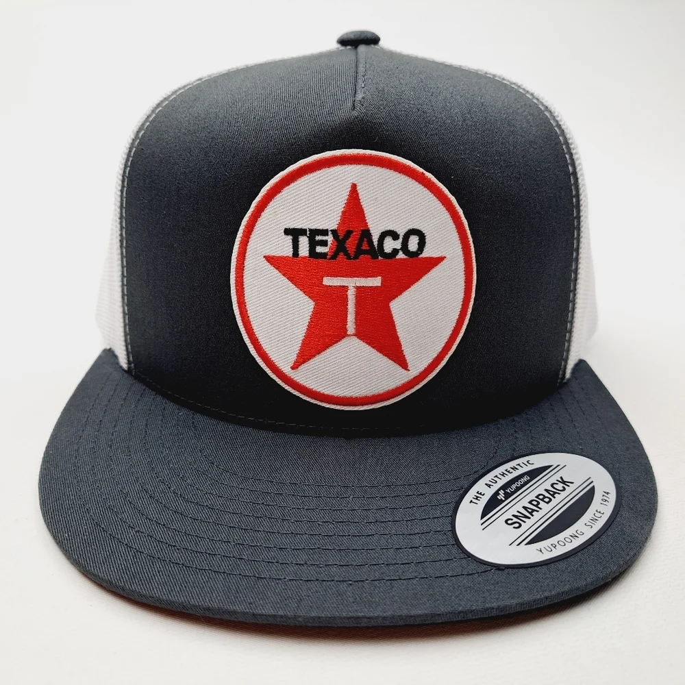 Texaco Embroidered Patch Flat Bill Trucker Mesh Snapback Cap Hat